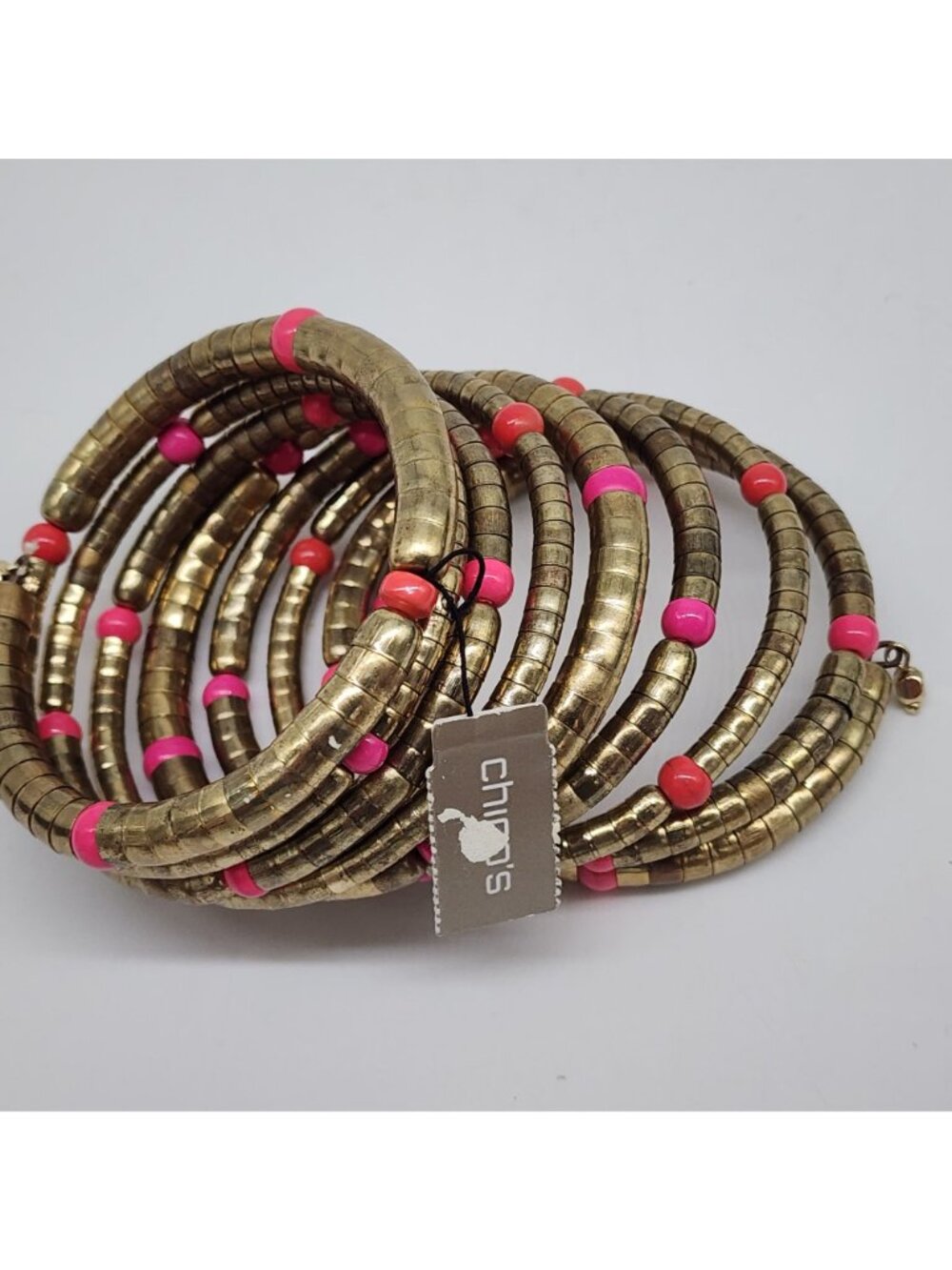 Chicos Snake Coil Bracelet Gold & Pink Beaded - Picture 3 of 6